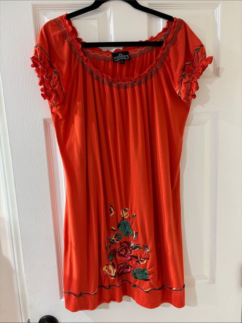 Angie Orange Embroidered Neckline Tunic